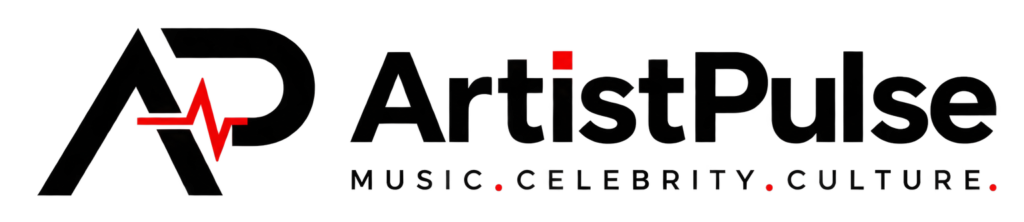 ArtistPulse logo with AP monogram and red audio pulse waveform for a modern music celebrity magazine