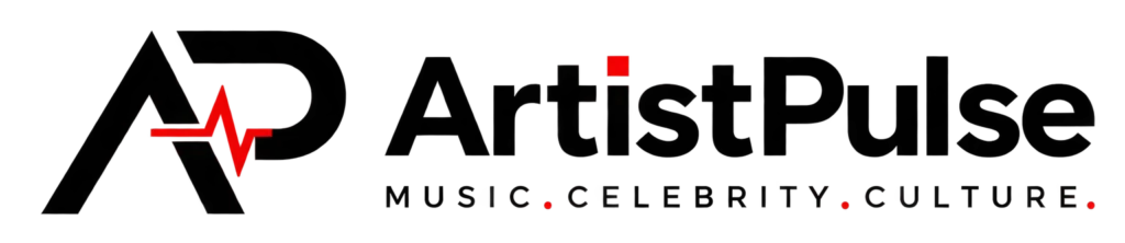 ArtistPulse logo with AP monogram and red audio pulse waveform for a modern music celebrity magazine
